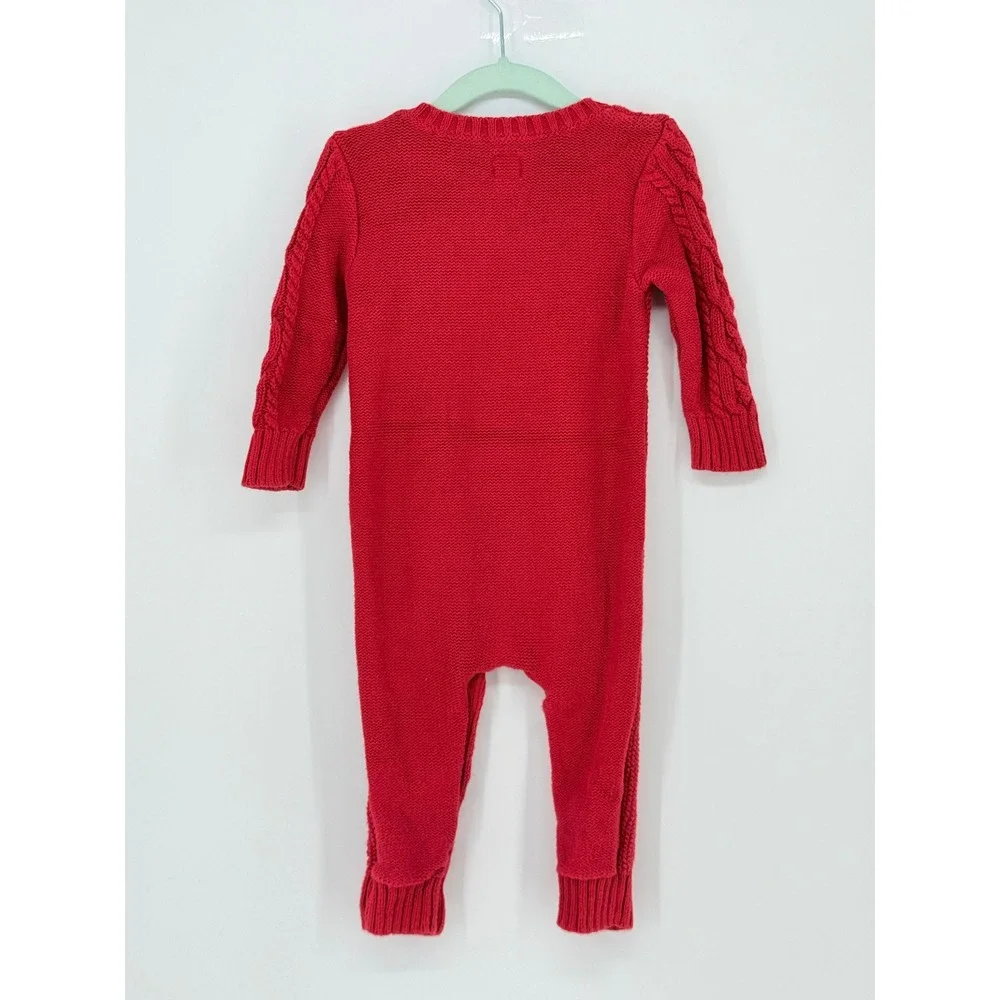 Vintage Baby Gap Red Cable Knit Long Sleeve Romper Sweater Coverall Size 12-18 M